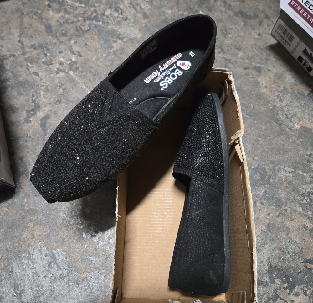 Skechers Black Glitter Slip-On Memory Foam Flats